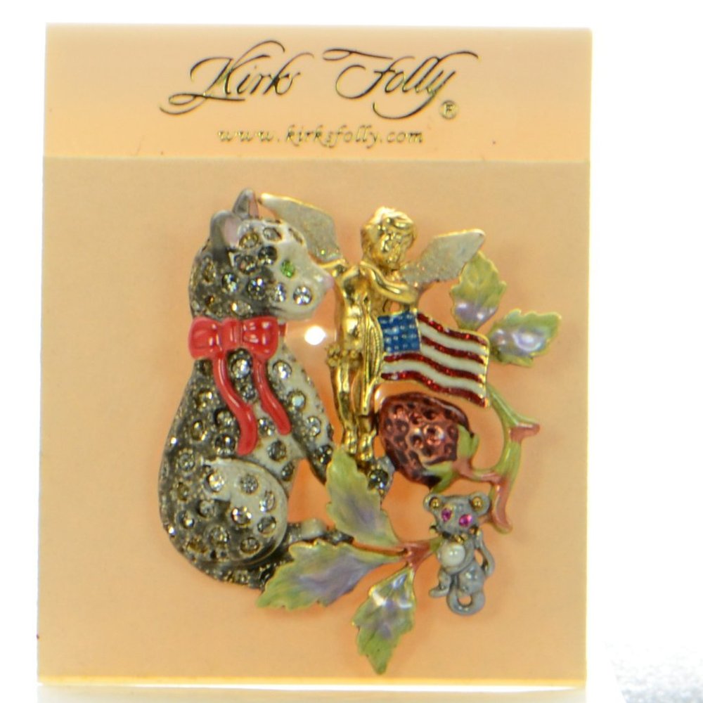 Kirks Folly Malcolm The Cat Crystal Pin Brooch